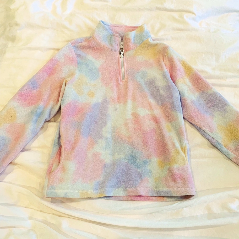 Girls 10/12 Childrens Place Colorful Tie-dye Collared Fleece Half Zip Sweatshirt